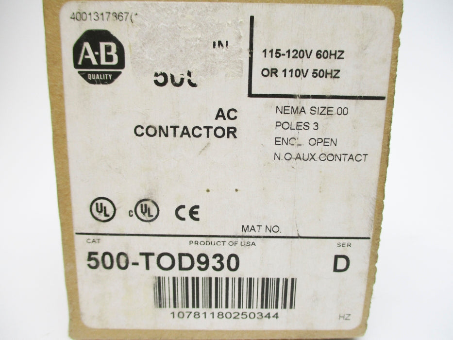 ALLEN BRADLEY 500-TOD930 SER. D 110/115-120V (BR/WH) NSMP
