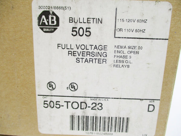 ALLEN BRADLEY 505-TOD-23 SER. D 110/115-120V 9A (BR/WH) NSMP