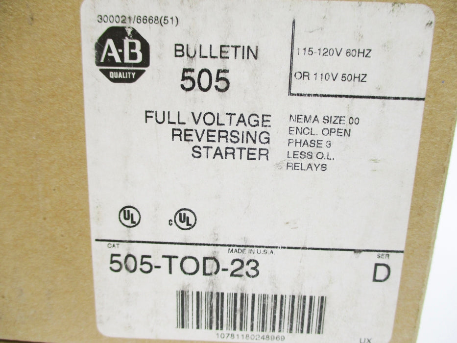 ALLEN BRADLEY 505-TOD-23 SER. D 110/115-120V 9A (BR/WH) NSMP