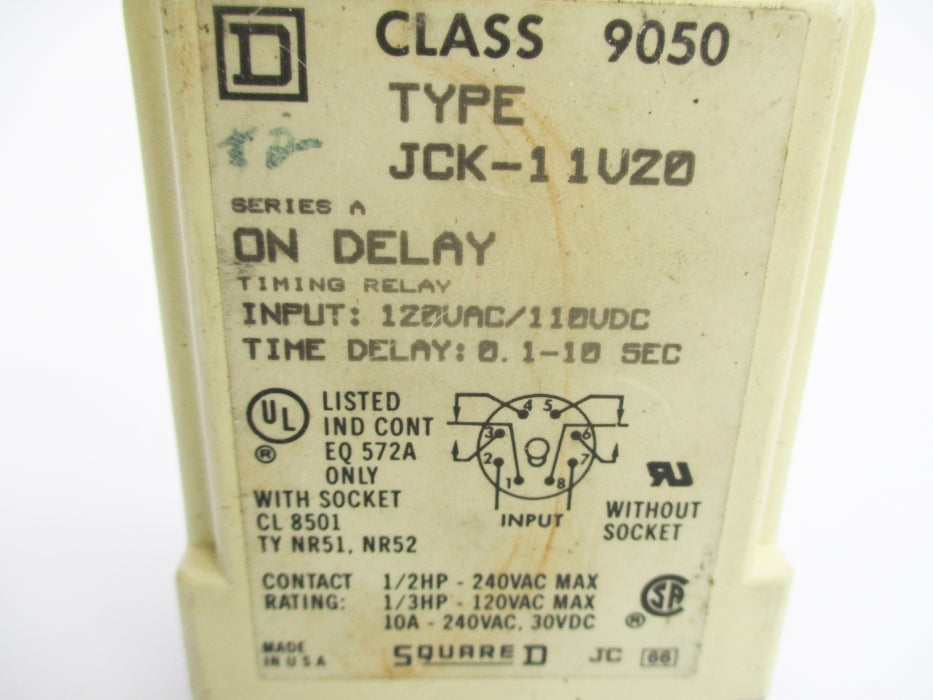 SQUARE D 9050JCK11V20 SER. A 120VAC 10A 0.1-10S UNMP
