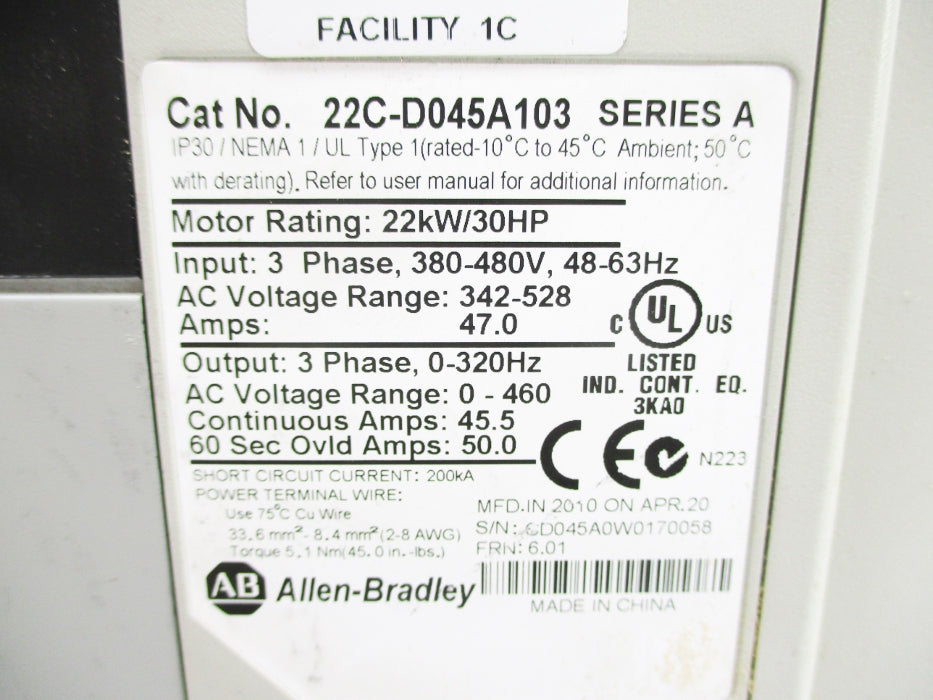 INDUSTRIAL SPARE PART 22C-D045A103 SER. A F/W 6.01 342-528VAC 47.0A UNMP