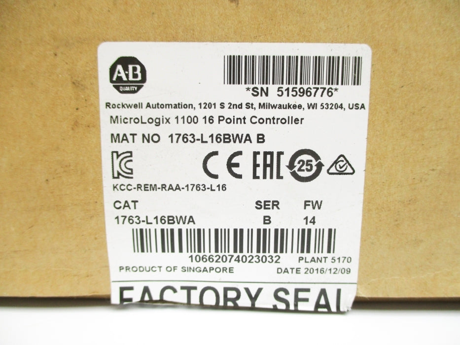 ALLEN BRADLEY 1763-L16BWA SER. B F/W 14 24VDC NSMP