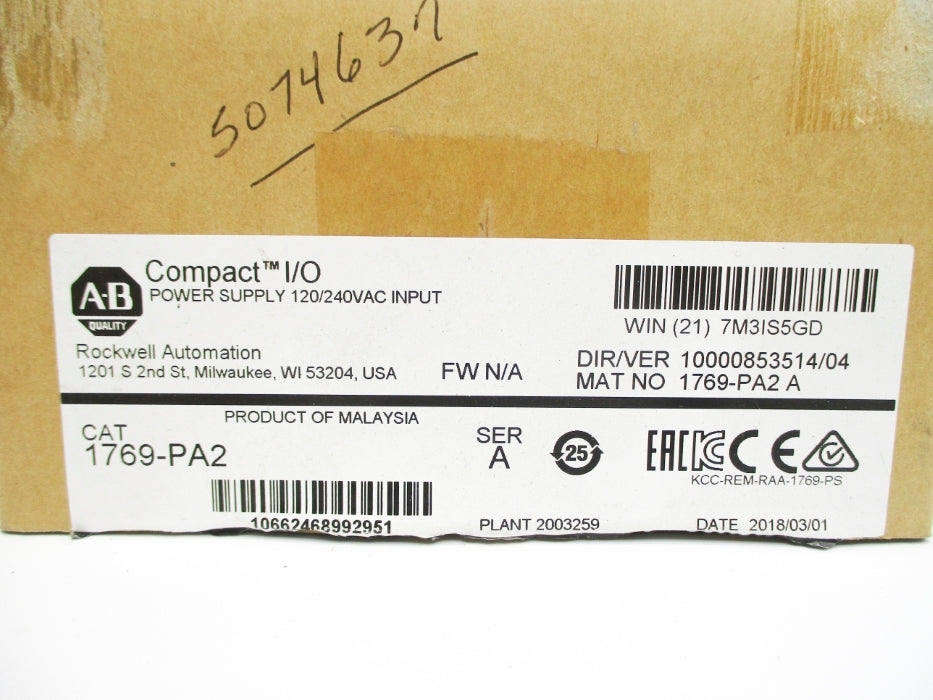 ALLEN BRADLEY 1769-PA2 SER. A 85-265VAC 40A NSMP