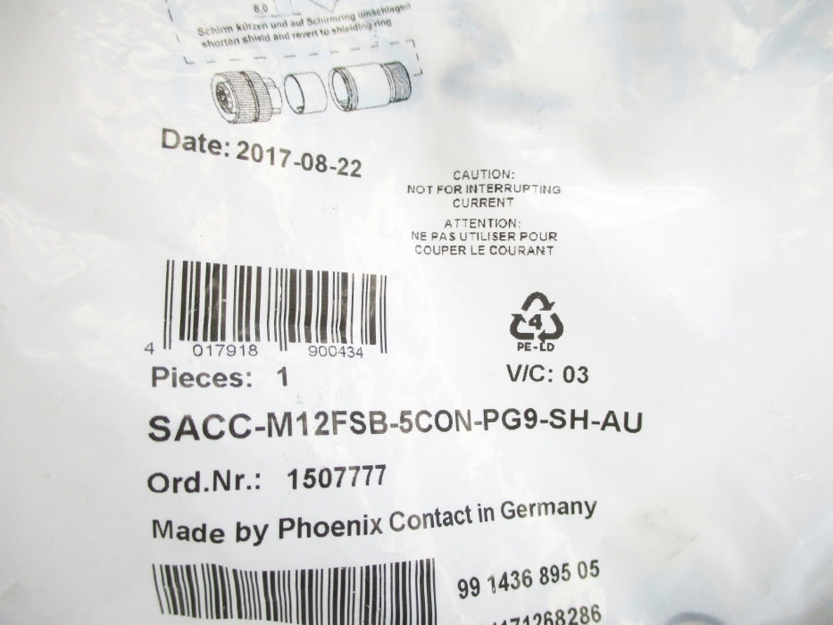 PHOENIX CONTACT SACC-M12FSB-5CON-PG9-SH-AU 1507777 125VAC/DC 4A NSMP