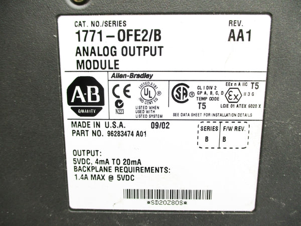 ALLEN BRADLEY 1771-OFE2 SER. B F/W B 5VDC 1.4A (NO TERMINAL)  UNMP