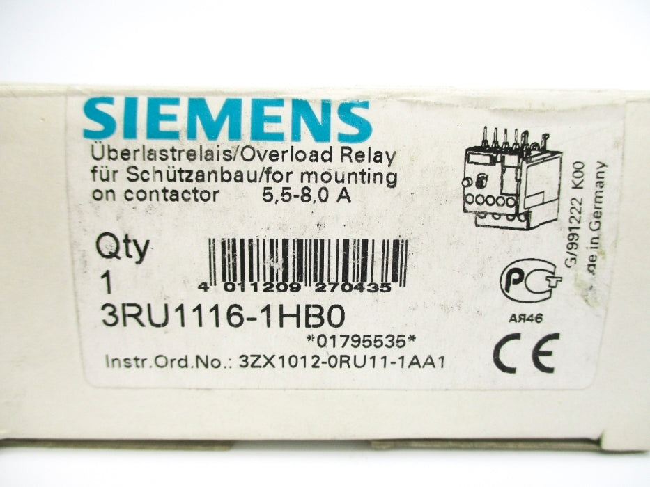 SIEMENS 3RU1116-1HB0 600VAC 5.5-8A NSMP