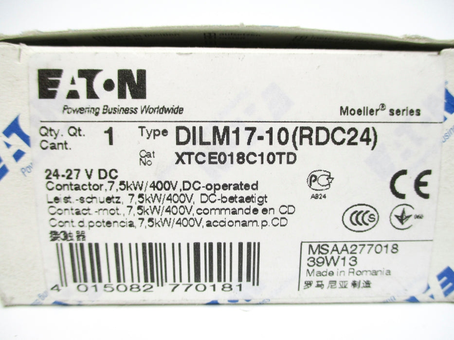 EATON DILM17-10(RDC24) XTCE018C10TD 24-27VDC NSMP