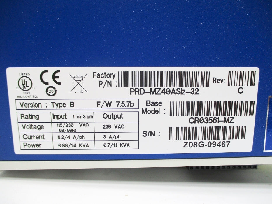 KOLLMORGEN PRD-MZ40ASIZ-32 F/W 7.5.7B CR03561-MZ UNMP