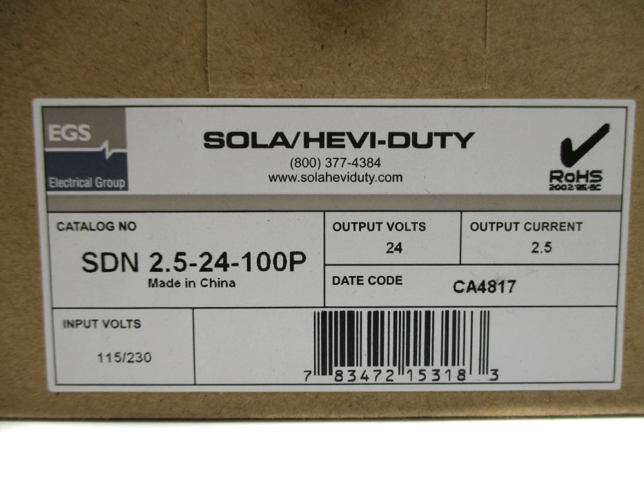 SOLA SDN2.5-24-100P 115/230VAC 1.3-0.7A NSMP