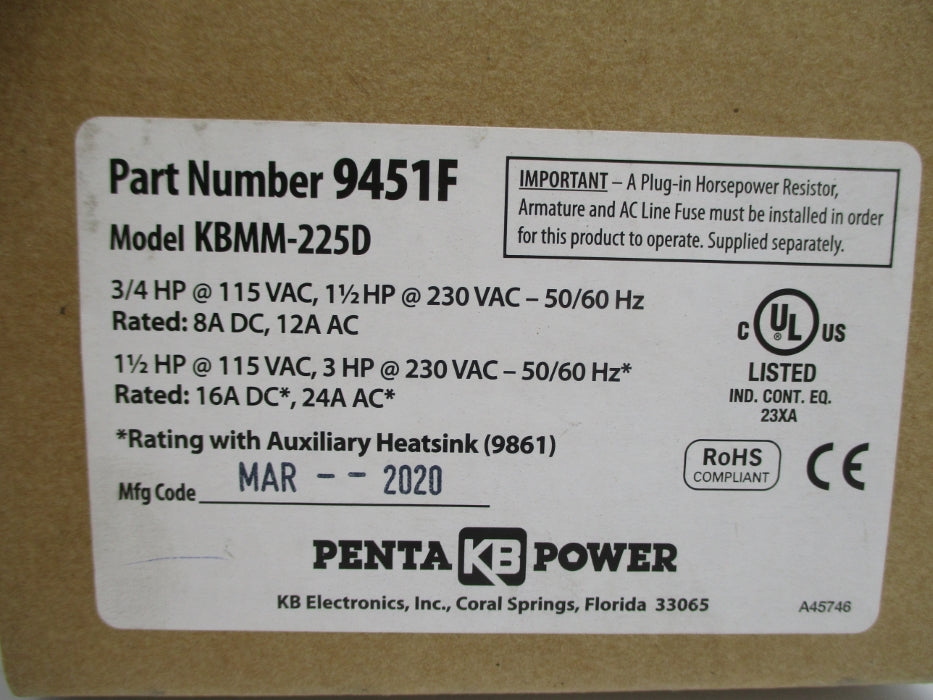 KB ELECTRONICS KBMM-225D 9451F 115/130VAC NSMP