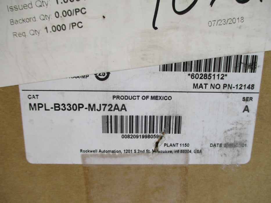 ALLEN BRADLEY MPL-B330P-MJ72AA SER. A 480VAC 6.1A NSMP