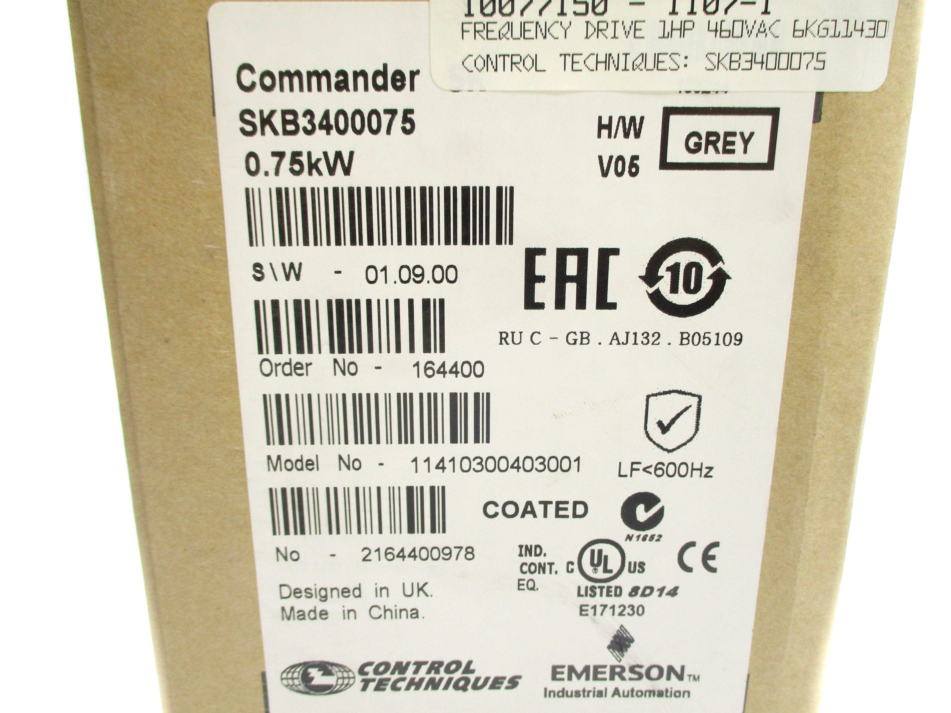 CONTROL TECHNIQUES SKB3400075 11410300403001 S/W 01.09.00 380-480V 3.1A NSMP