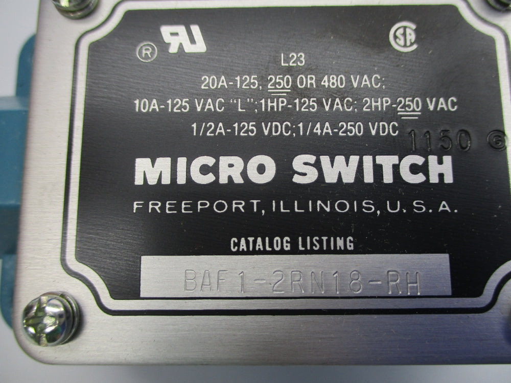MICRO SWITCH BAF1-2RN18-RH 480VAC 20A NSNP
