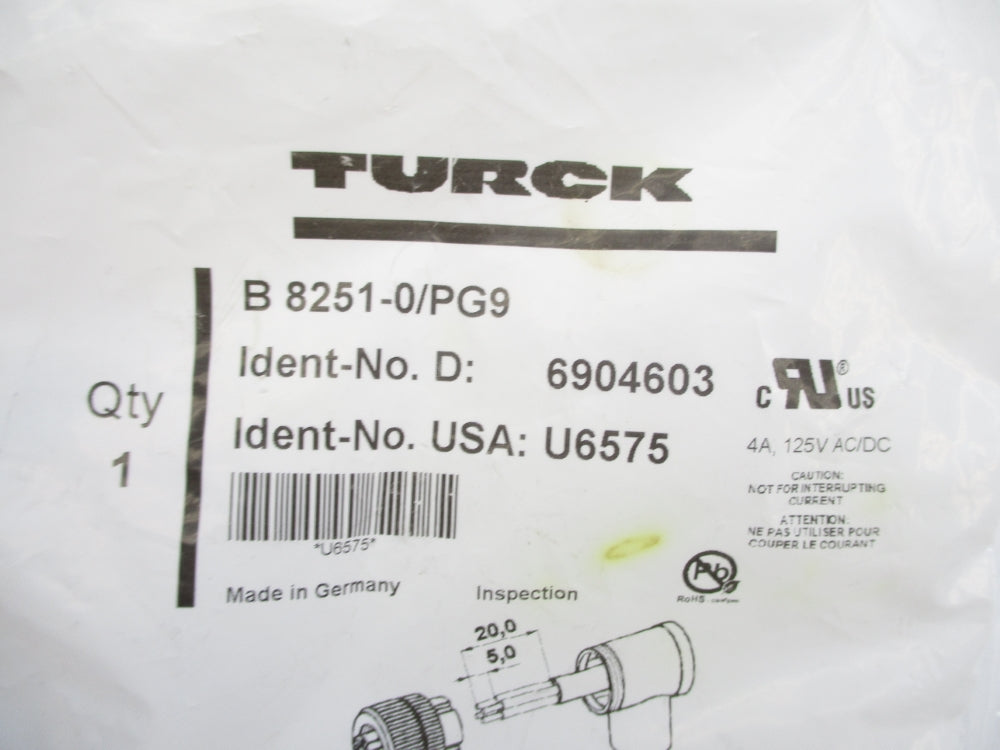TURCK B8251-0/PG9 U6575 125V 4A NSMP