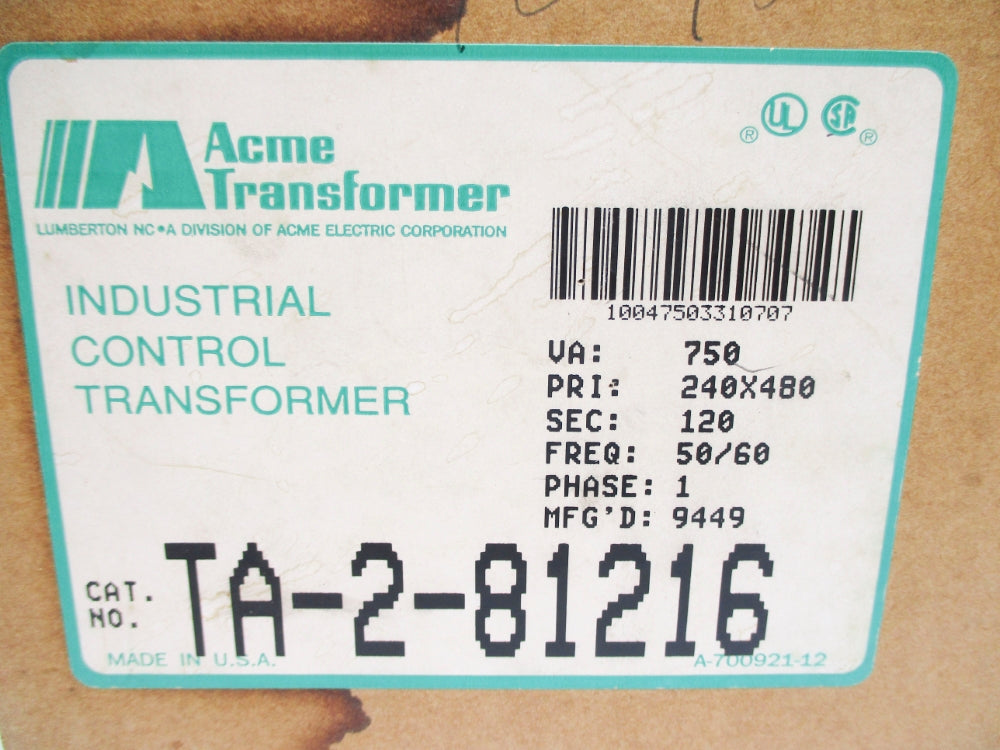 ACME TRANSFORMER TA-2-81216 240/480V NSMP