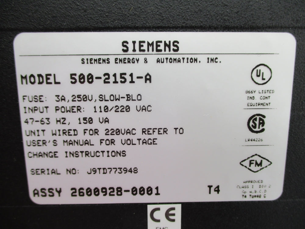 SIEMENS 500-2151-A 110/220VAC UNMP