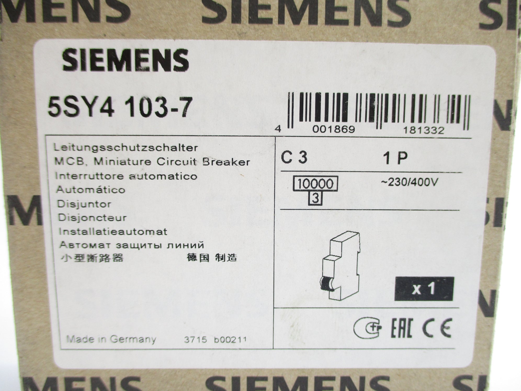 SIEMENS 5SY4103-7 230/400V 3A NSMP