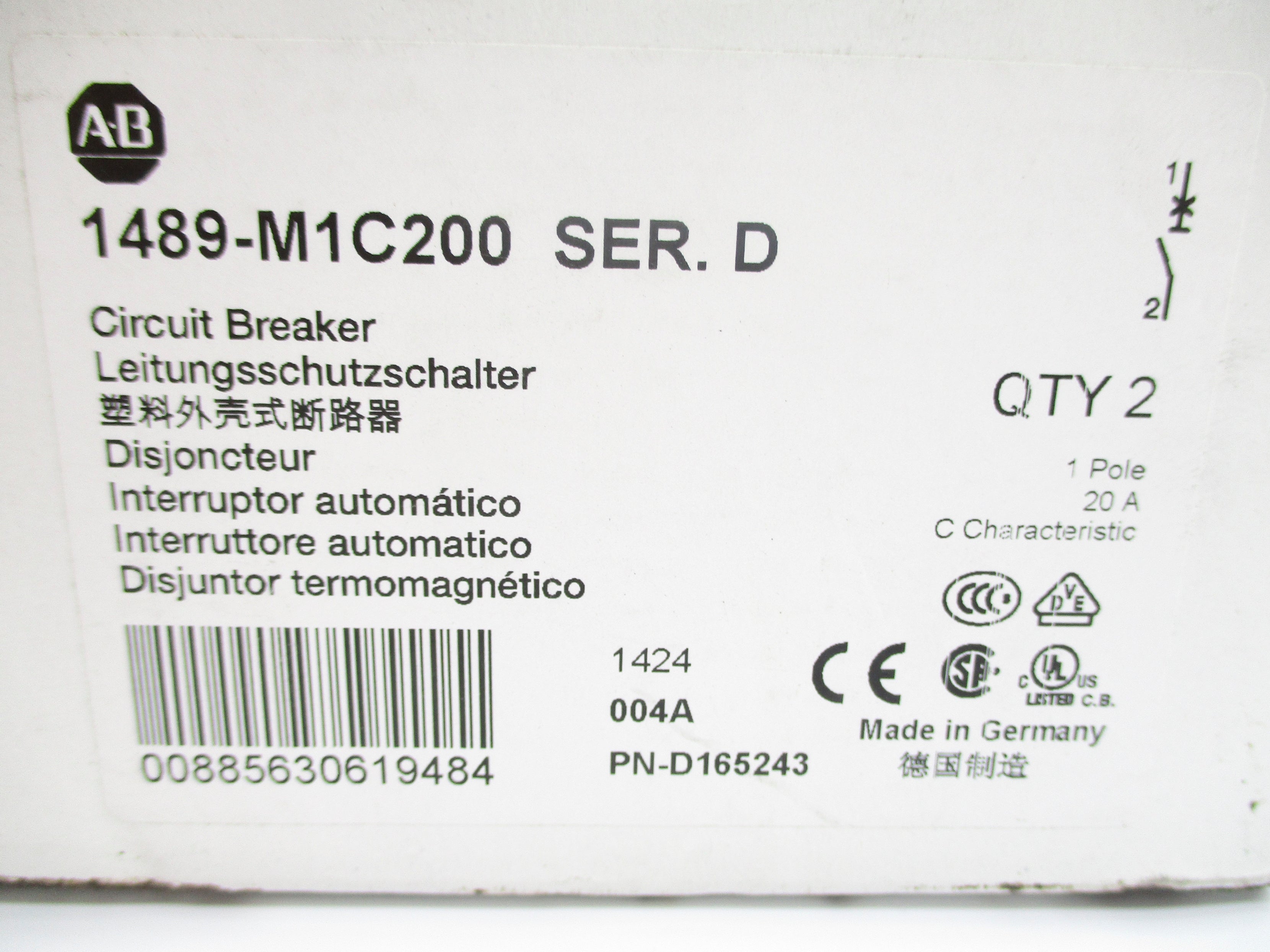 ALLEN BRADLEY 1489-M1C200 SER. D 277V 20A (PKG OF 2) NSMP
