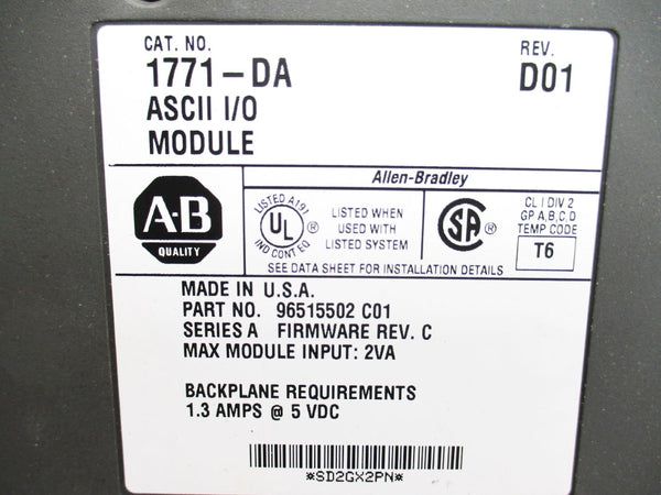 ALLEN BRADLEY 1771-DA SER. A F/W C 5VDC 1.3A UNMP