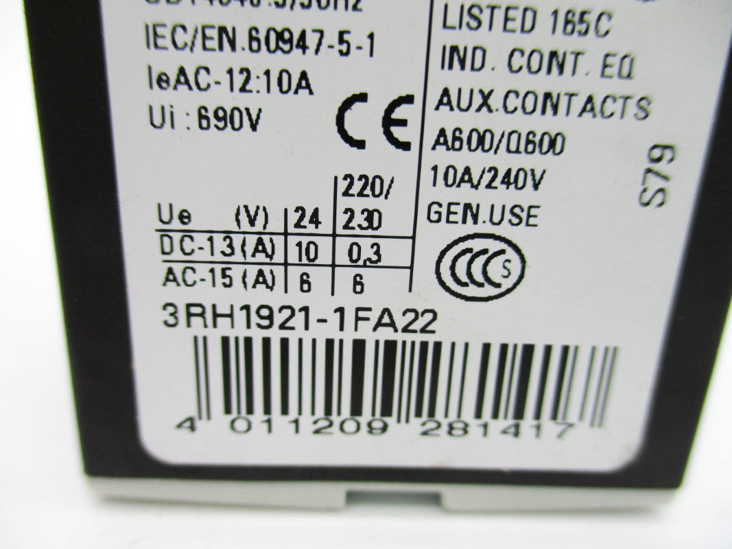 SIEMENS 3RH1921-1FA22 240V 10A NSNP