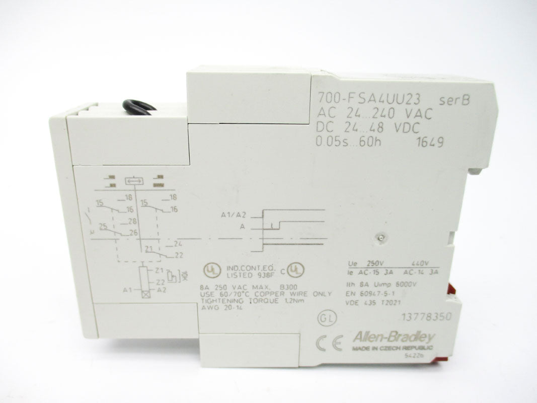 ALLEN BRADLEY 700-FSA4UU23 SER. B 0.05S-60H 24-240VAC 8A (WH) NSMP