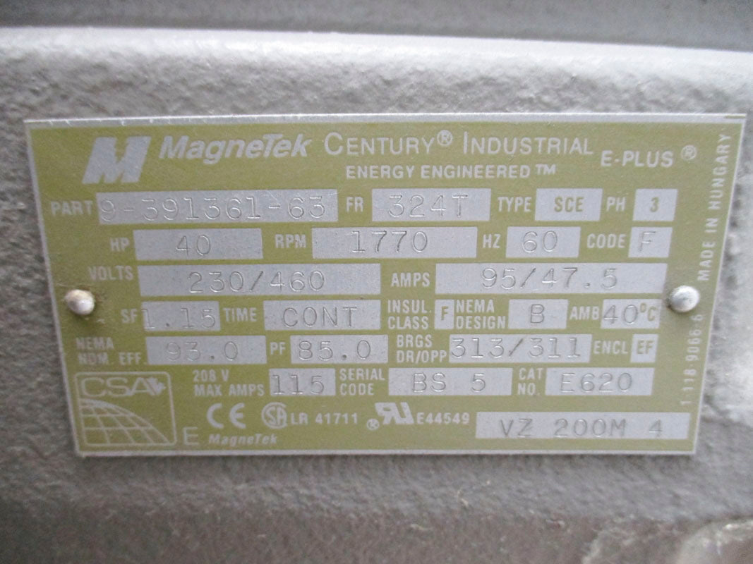 MAGNETEK 9-391361-63 324T 40HP 230/460 230/460V 95/47.5A NSNP