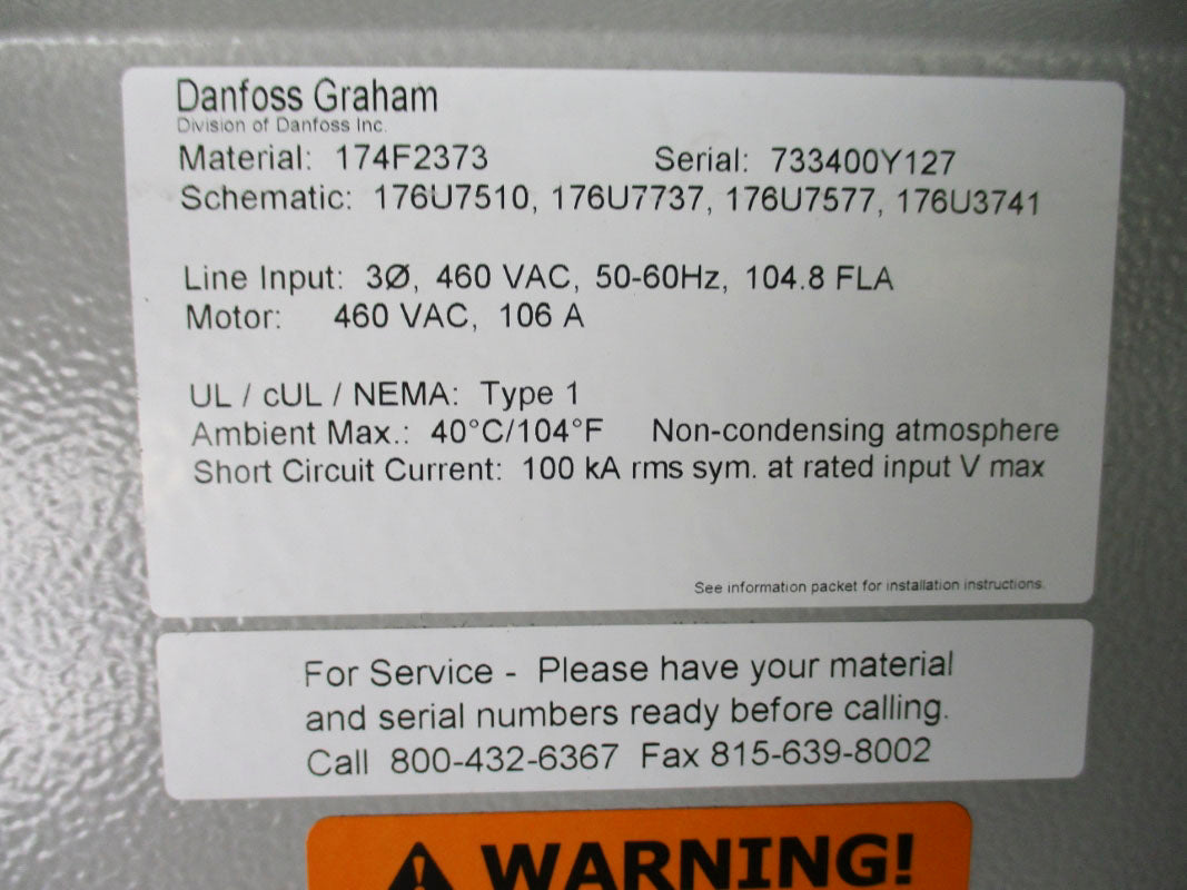 DANFOSS GRAHAM 174F2373 460VAC 106A UNMP