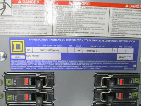 SQUARE D NQ BREAKER PANEL W/ HDM36100 MAIN NSNP
