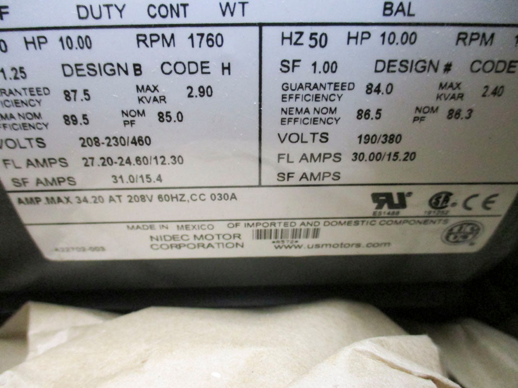 NIDEC U10E2DCR 208-230/460V 27.20-24.60/12.30A NSMP