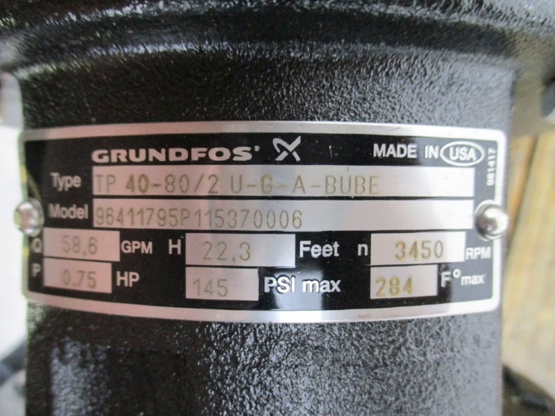 GRUNDFOS TP40-80/2U-G-A-BUBE 96411795P115370006 145PSI 208-230/460V 2.40-2.30/1.20A NSNP