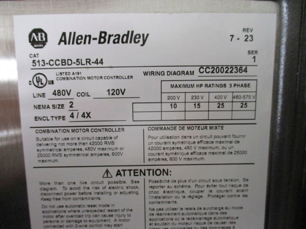 ALLEN BRADLEY 513-CCBD-5LR-44 SER. 1 480V NSNP