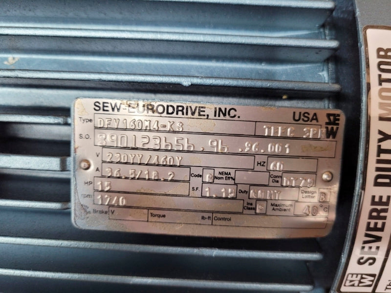 SEW-EURODRIVE DFV160M4-KS R92DV160M4-KS 230/460V 36.5/18.2A NSMP