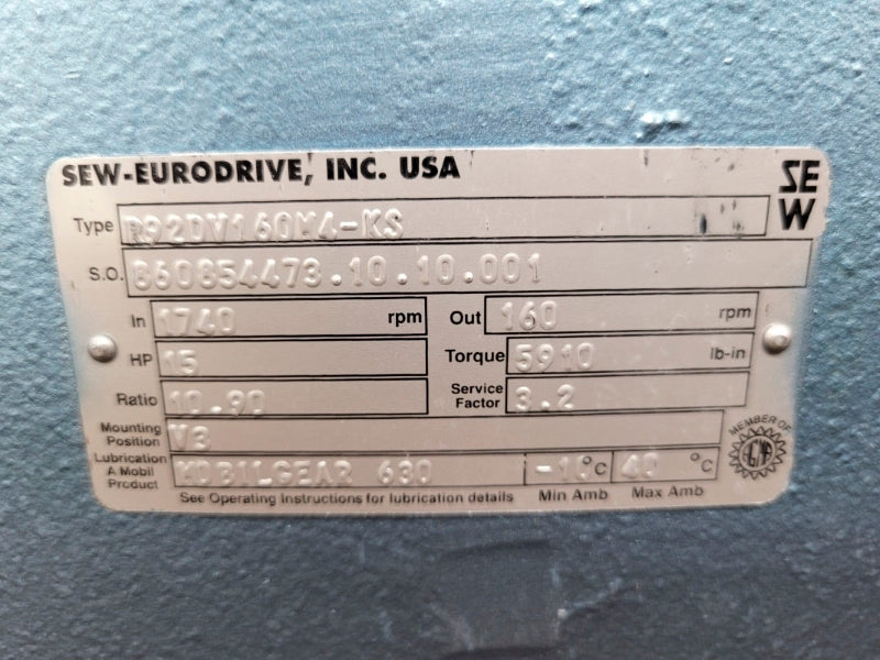 SEW-EURODRIVE DFV160M4-KS R92DV160M4-KS 230/460V 36.5/18.2A NSMP