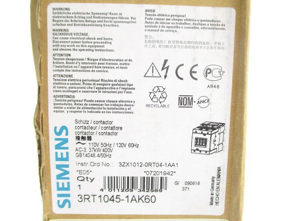 SIEMENS 3RT1045-1AK60 110/120V NSMP