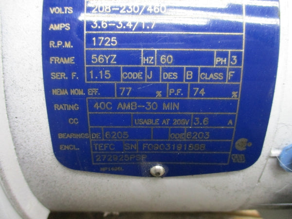 BALDOR 35S365-0087G1 208-230/460V 3.6-3.4/1.7A NSNP