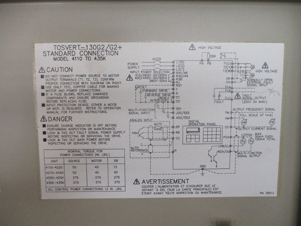 TOSHIBA TOSVERT-VT130G2+4110 11KVA 460V 17A NSNP