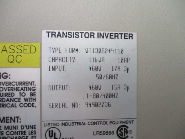 TOSHIBA TOSVERT-VT130G2+4110 11KVA 460V 17A NSNP