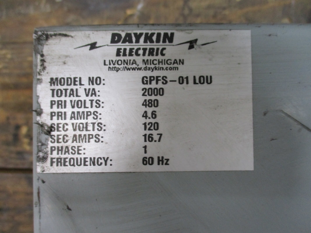 DAYKIN ELECTRIC GPFS-01LOU 2000VA 480V 4.6A UNMP