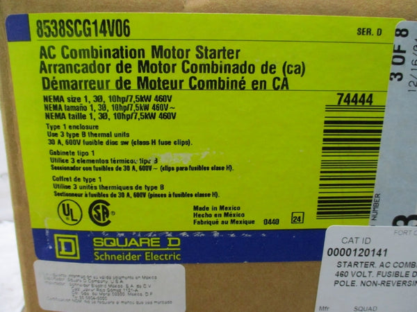 SQUARE D 8538SCG14V06 SER. D 30A 600V NSMP