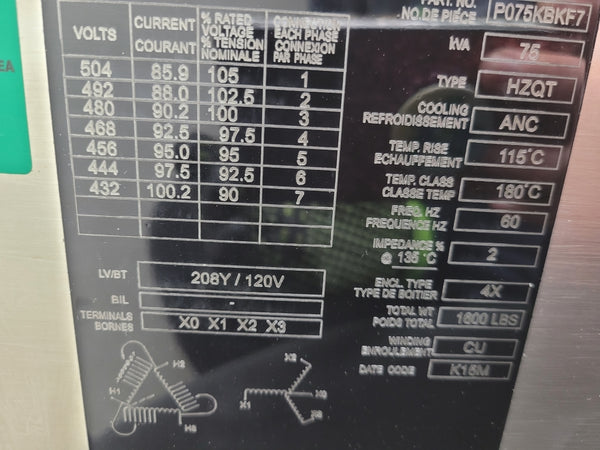 HAMMOND POWER SOLUTIONS P075KBKF7 480V 75KVA NSNP