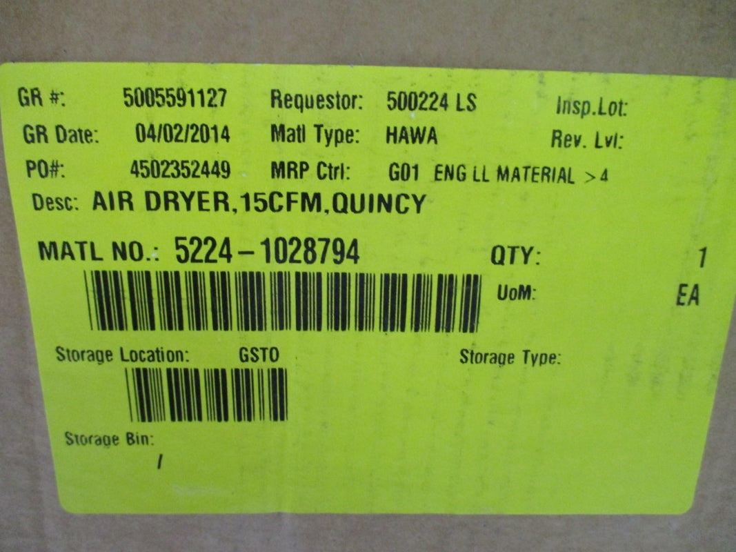 QUINCY COMPRESSOR 4102000668 5224-1028794 232PSIG 115V NSMP