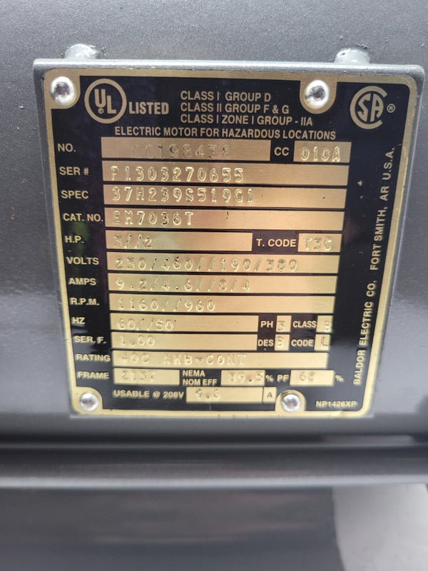 BALDOR ELECTRIC EM7036T 230/460//190/300V 9.2/4.6//8/4A NSNP