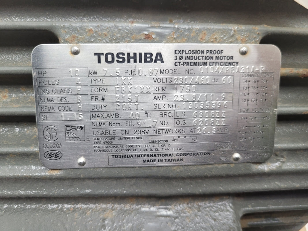 TOSHIBA 10 HP 215T FRAME 0104XPEA31A-P 230/460V 23.8/11.9A NSNP