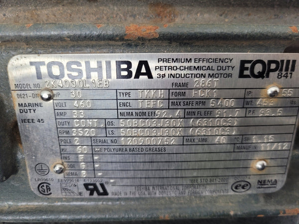 TOSHIBA 2K4030L1EB 30HP 286T FRAME 460V 33A NSNP