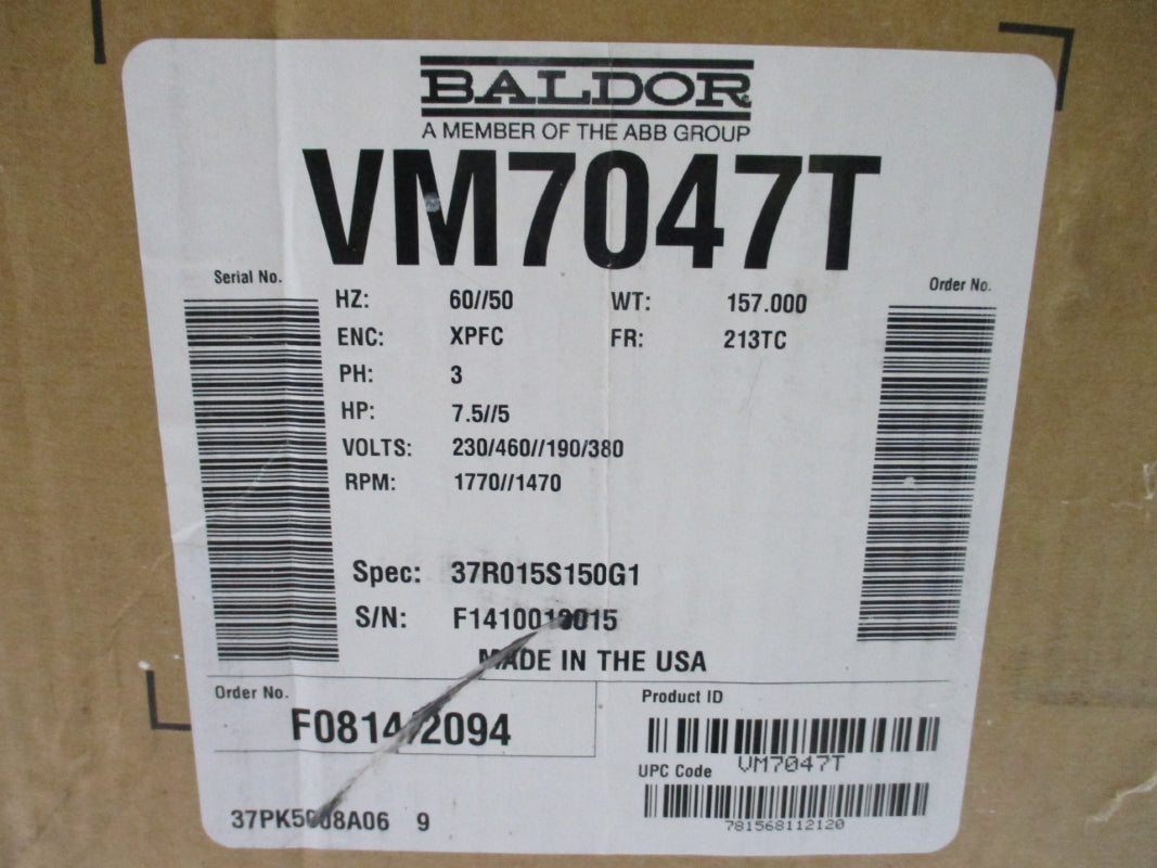 BALDOR VM7047T 230/460//190/380V 20.2/10.1A NSMP