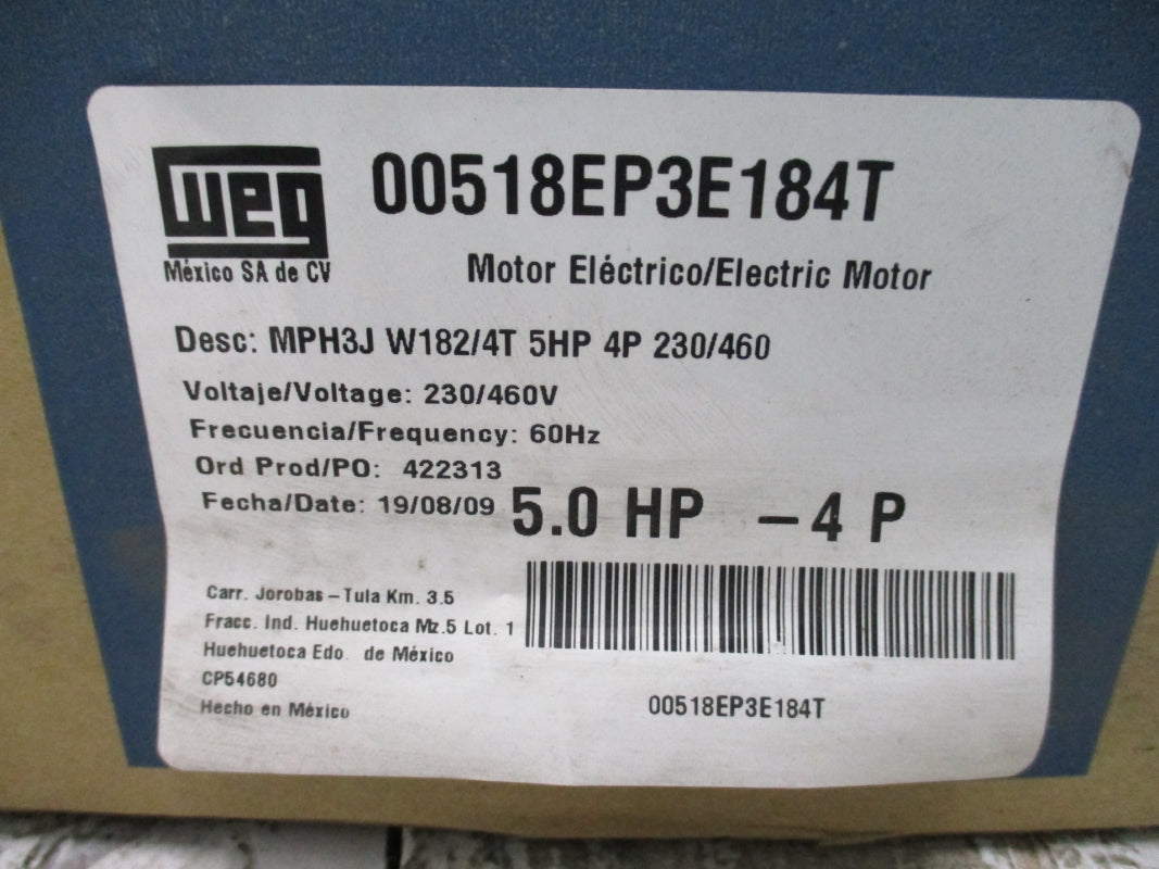 WEG 00518EP3E184T 5HP 4P230/460V NSMP