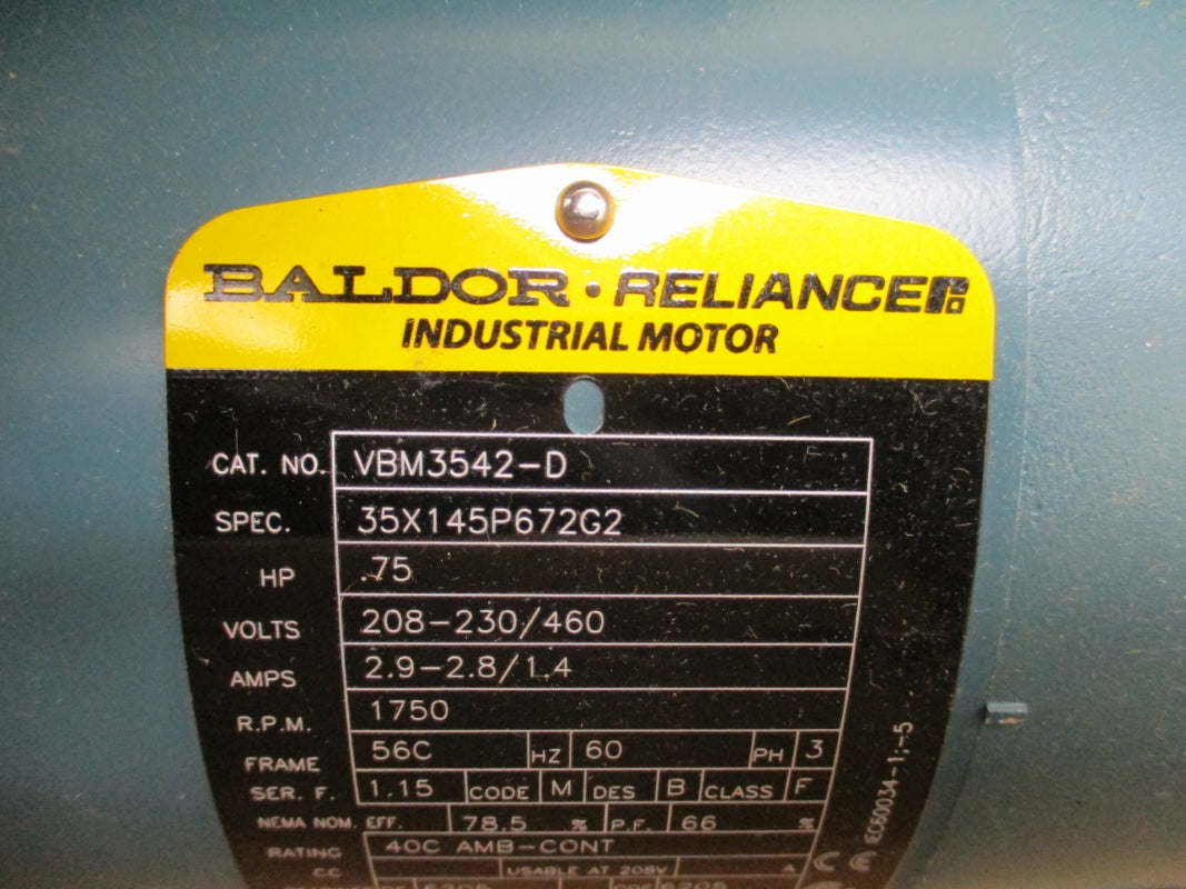 BALDOR VBM3542-D MOTOR W DODGE DBSC-VP BRAKE 208-230/460V 2.9-2.8/1.4A NSMP