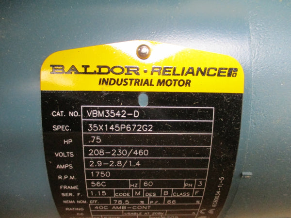 BALDOR VBM3542-D MOTOR W DODGE DBSC-VP BRAKE 208-230/460V 2.9-2.8/1.4A NSMP