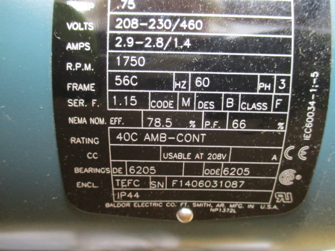 BALDOR VBM3542-D MOTOR W DODGE DBSC-VP BRAKE 208-230/460V 2.9-2.8/1.4A NSMP