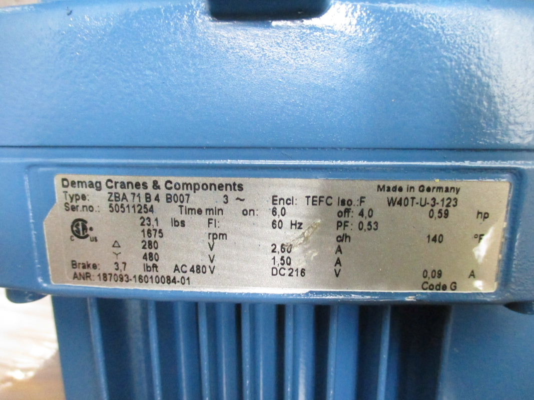 DEMAG CRANES ZBA71B4B007 480V 2.60A NSMP